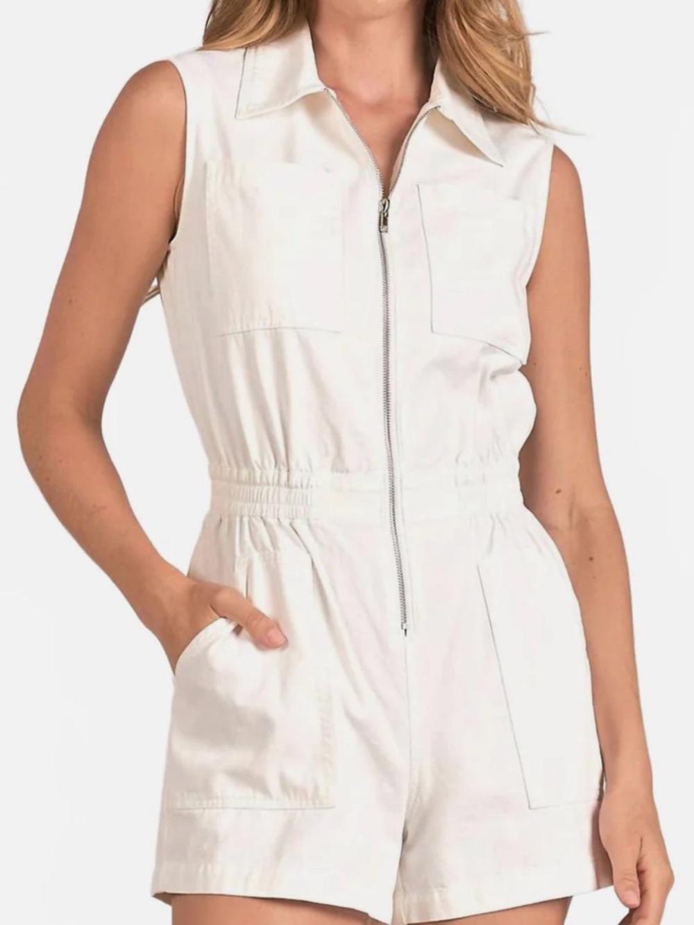 Nancy Chambray Zip Romper In White